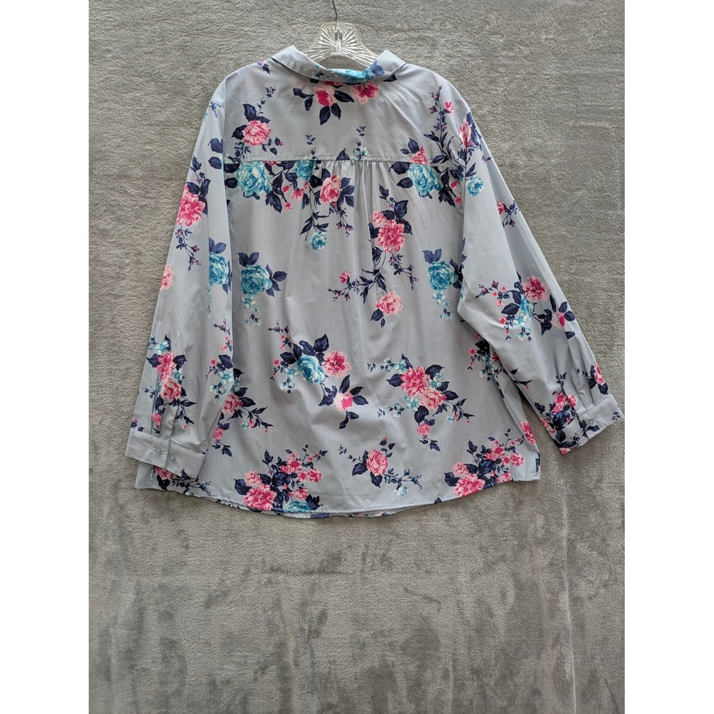 Cottagecore Floral Button Down‎ Shirt Womens 26W Roaman's Blue Pink Long Sleeve - Picture 6 of 7